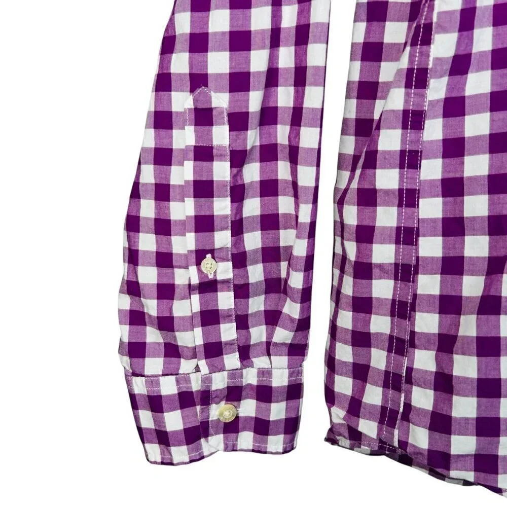 J. Crew Large Men Cotton Purple Gingham Checkered Long Sleeve Shirt